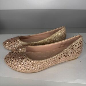Link Ballet Flats Kids Size 3 Rose Gold Glitter Rhinestone Dress Shoes 2581